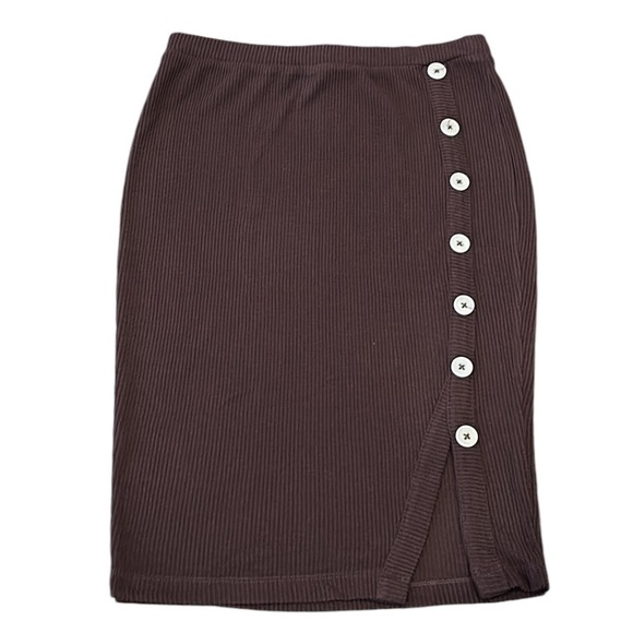 NEW CHASER Button Down Pencil Skirt Pull-On Styling in Falcon Brown Size Small - Picture 2 of 7